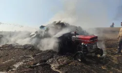 Saman Yüklü Traktör de Yangın Çıktı