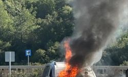 Bodrum'da hafif ticari araçta çıkan yangın hasara neden oldu