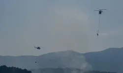 İzmir'in Karaburun ilçesinde çıkan orman yangınına müdahale ediliyor