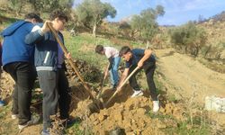 Ödemiş'te öğrenciler harçlıklarıyla aldıkları fidanları toprakla buluşturdu
