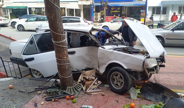 Manisa'da Yoldan çıkan otomobilin ağaca çarptığı kazada 2 kişi yaralandı