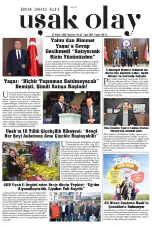 Uşak Olay Gazetesi 21 Nisan 2025 Pazartesi