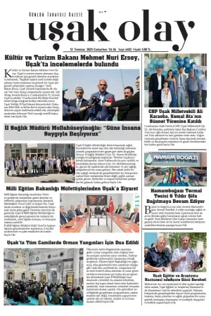 Uşak Olay Gazetesi 12 Temmuz 2025 Cumartesi