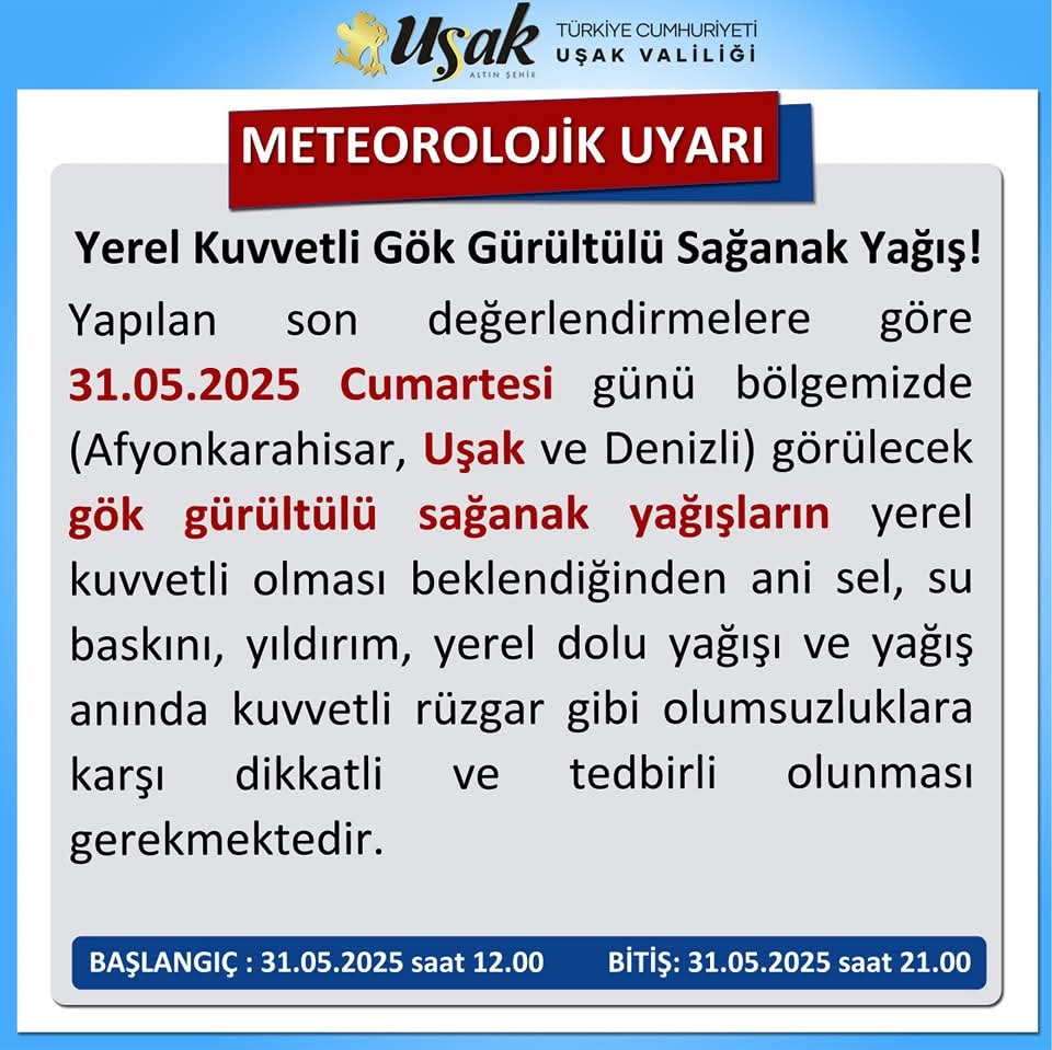 Sağanak Yağış Uyarı Uşak