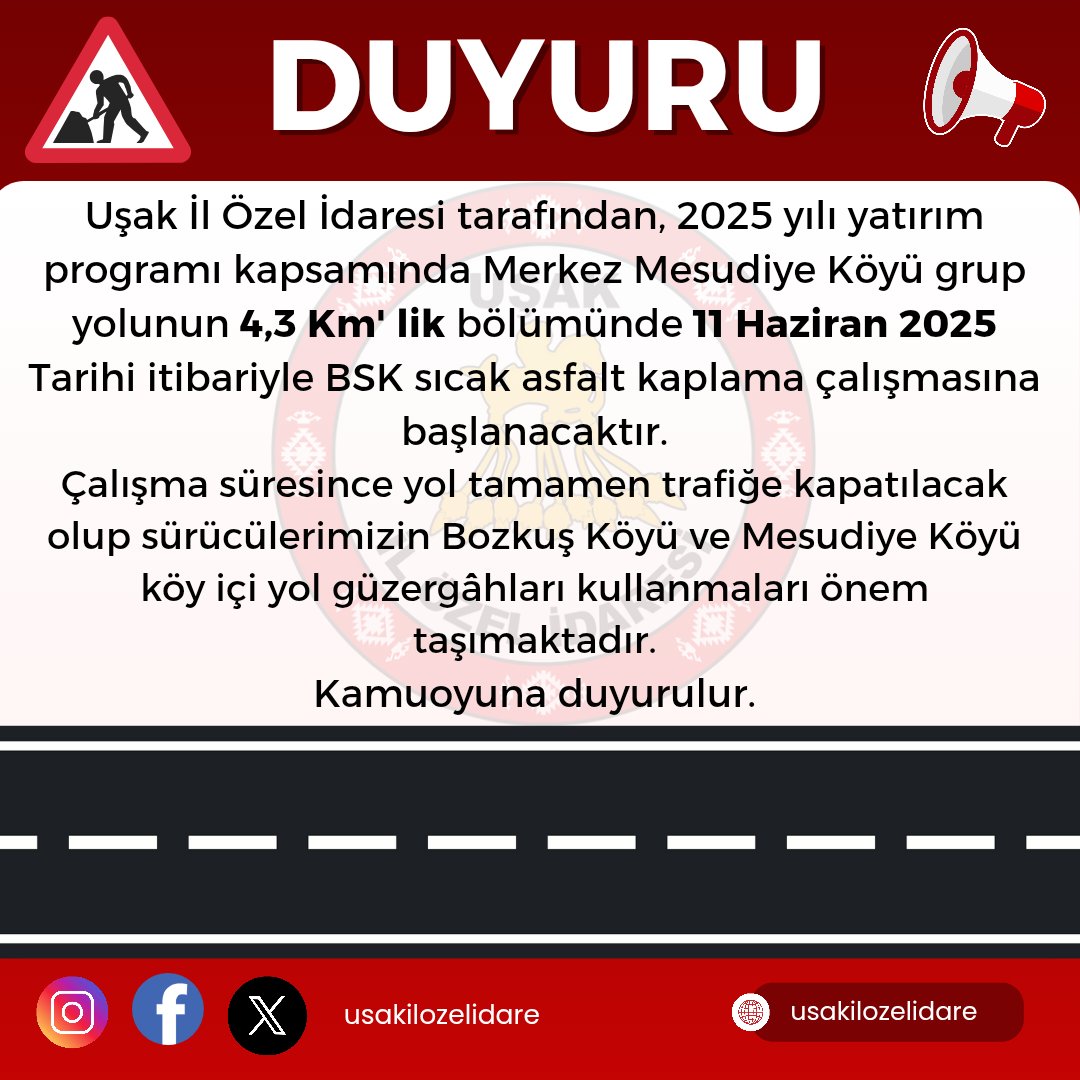 Asfalt Yol Kapalı Mesudiye Bozkuş