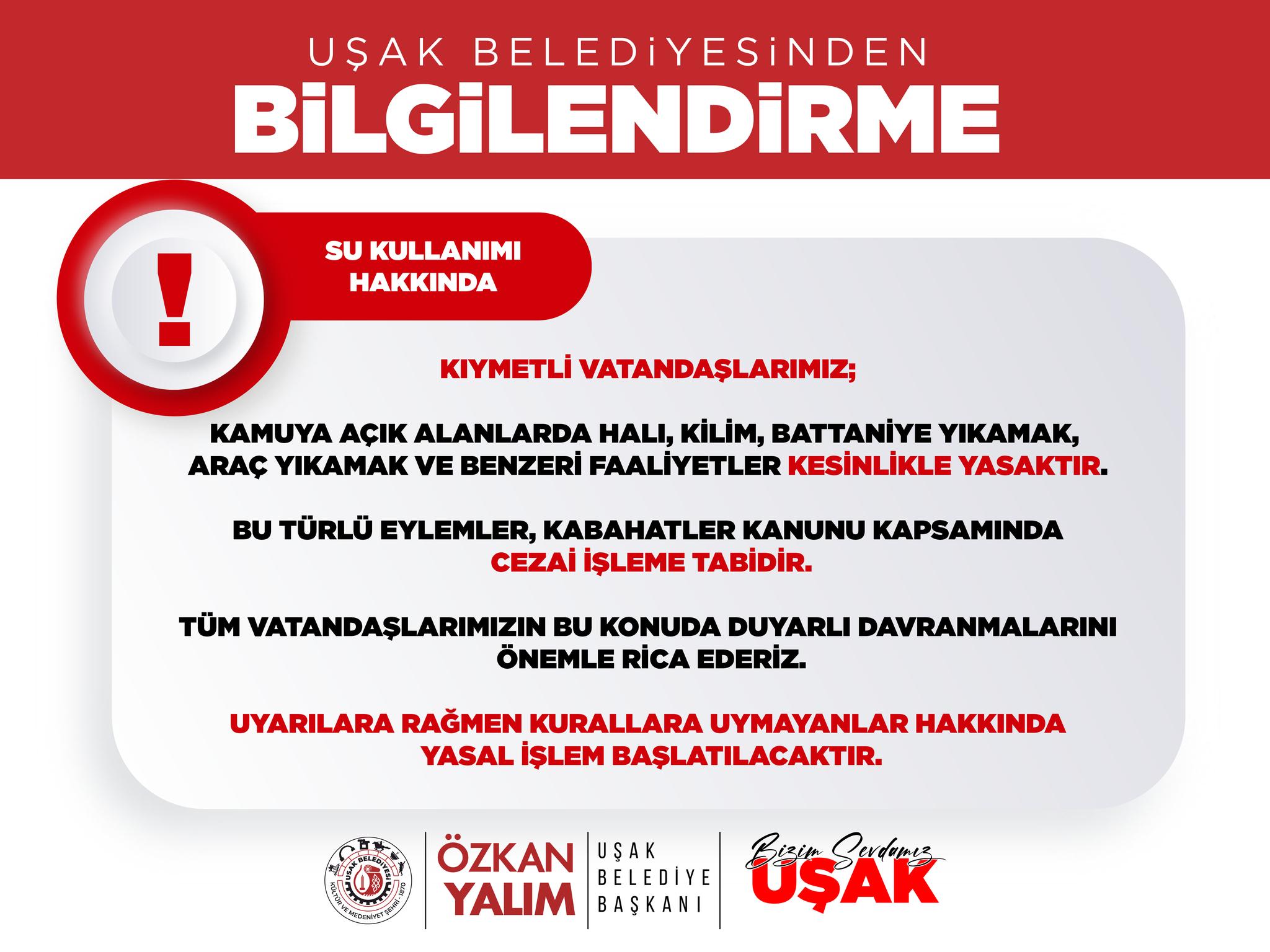 Belediye Su Yasak Duyurusu