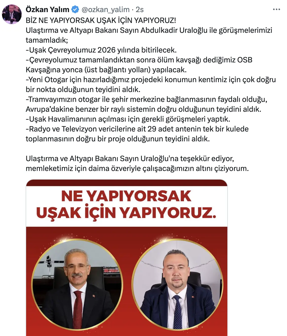 yalım bakan uraloglu proje uşak