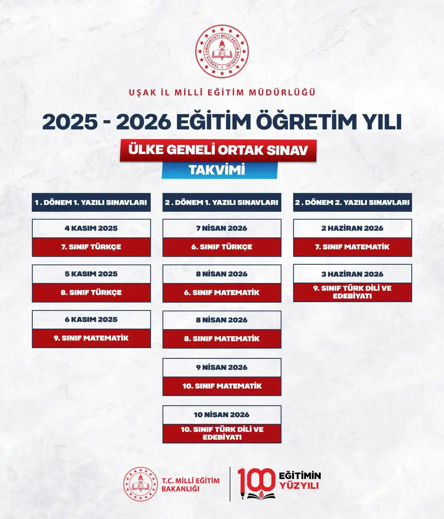Ortak Sınav Tarihleri Uşak