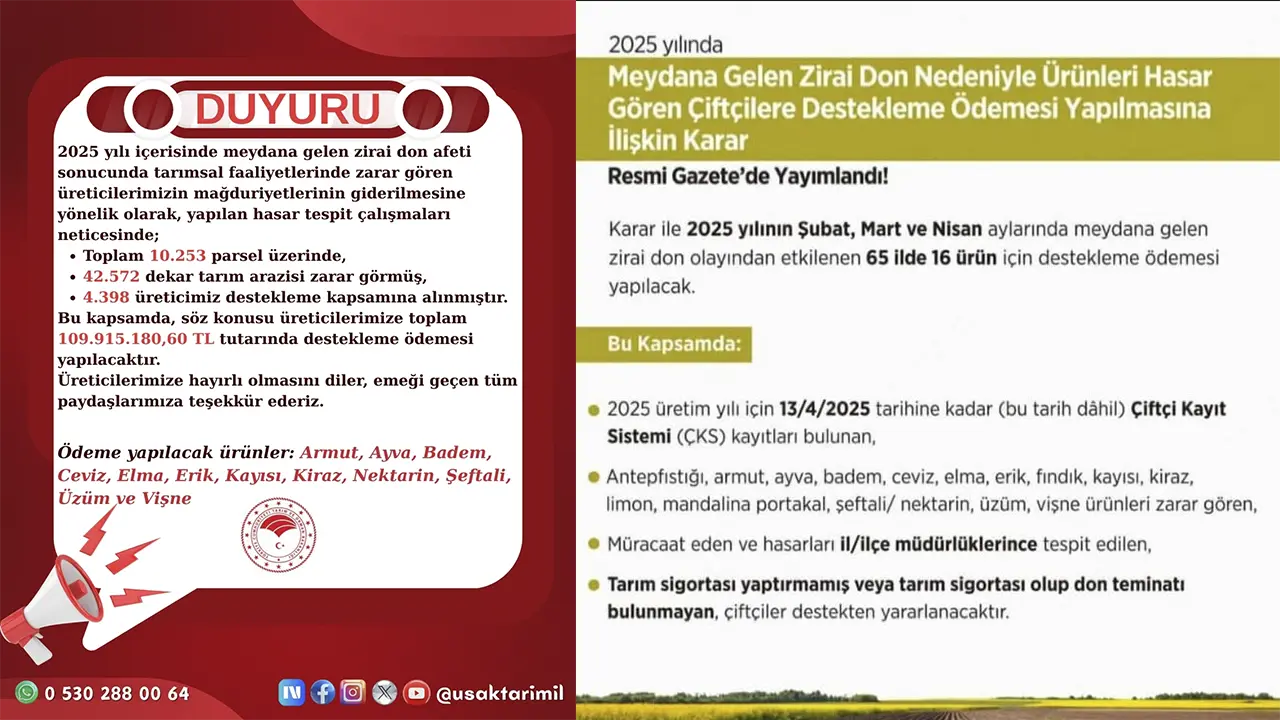 Zirai Don Devlet Destek Ödemeleri Uşak