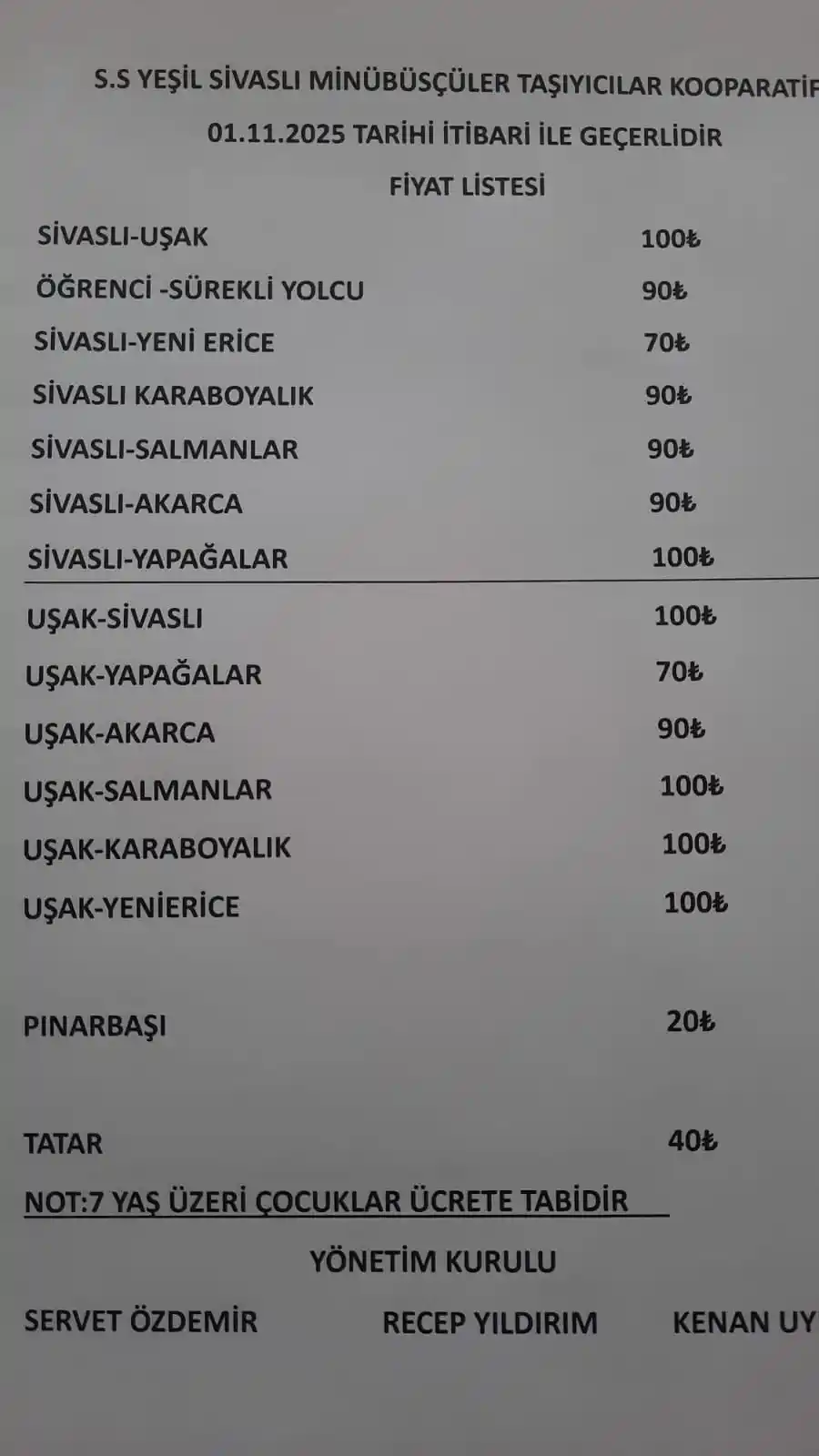 Sivaslı Durağı Uşak Zam